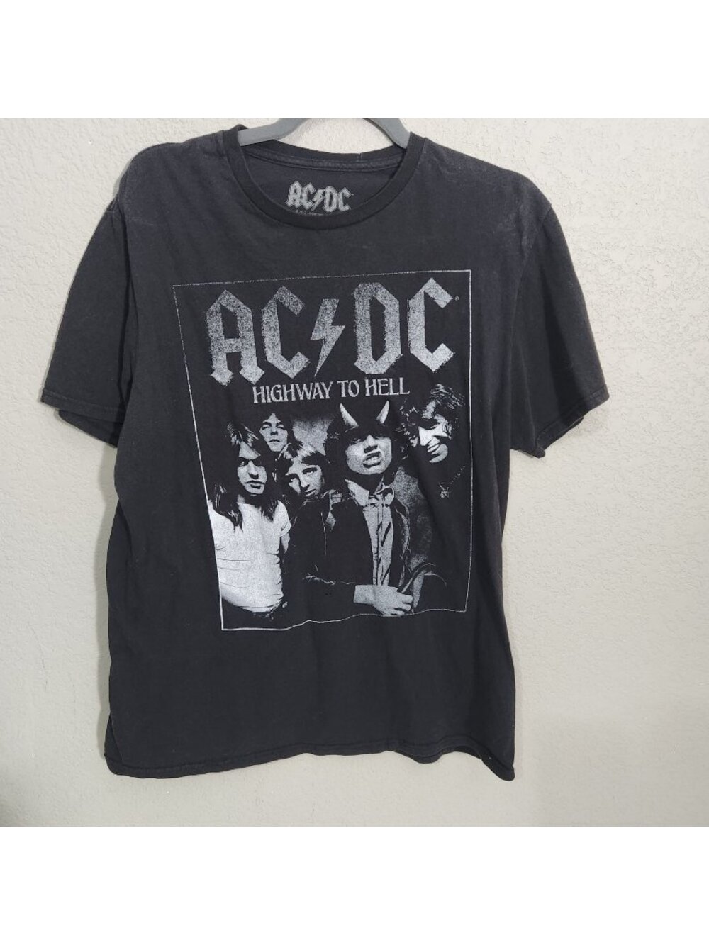 AC/DC Shirt Size L Black Vintage Rock Band Tee HOLE